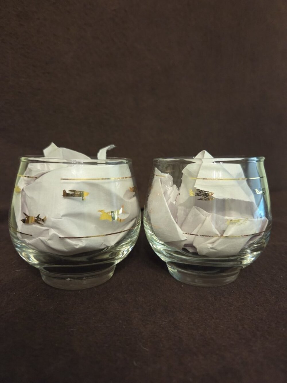 Set 2 Vintage Libbey Aeronautical Old Fashioned Glasses With Gold Airplanes MCM